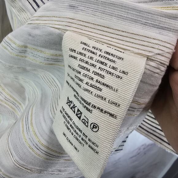 Anthropologie Blazer Womens 4 White Navy Blue Linen Pinstripe Jacket Cartonnier - Picture 10 of 14